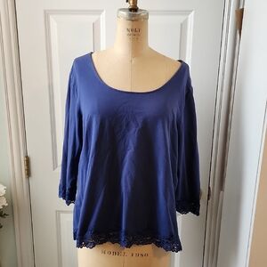 Women's Blue Lace Trim Top